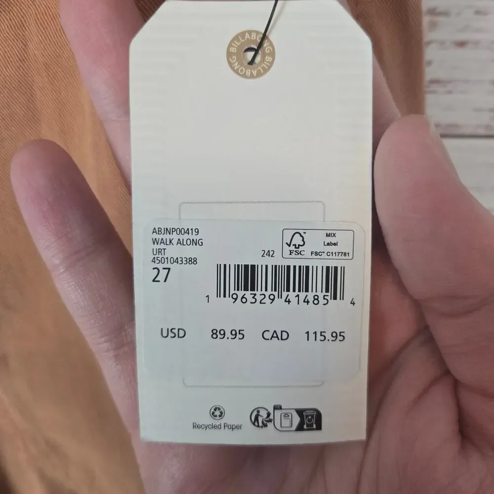 Billabong Walk Along Cargo Pants in Sunburnt Brown 27 Skater Earthy Granola NWT - Picture 8 of 14